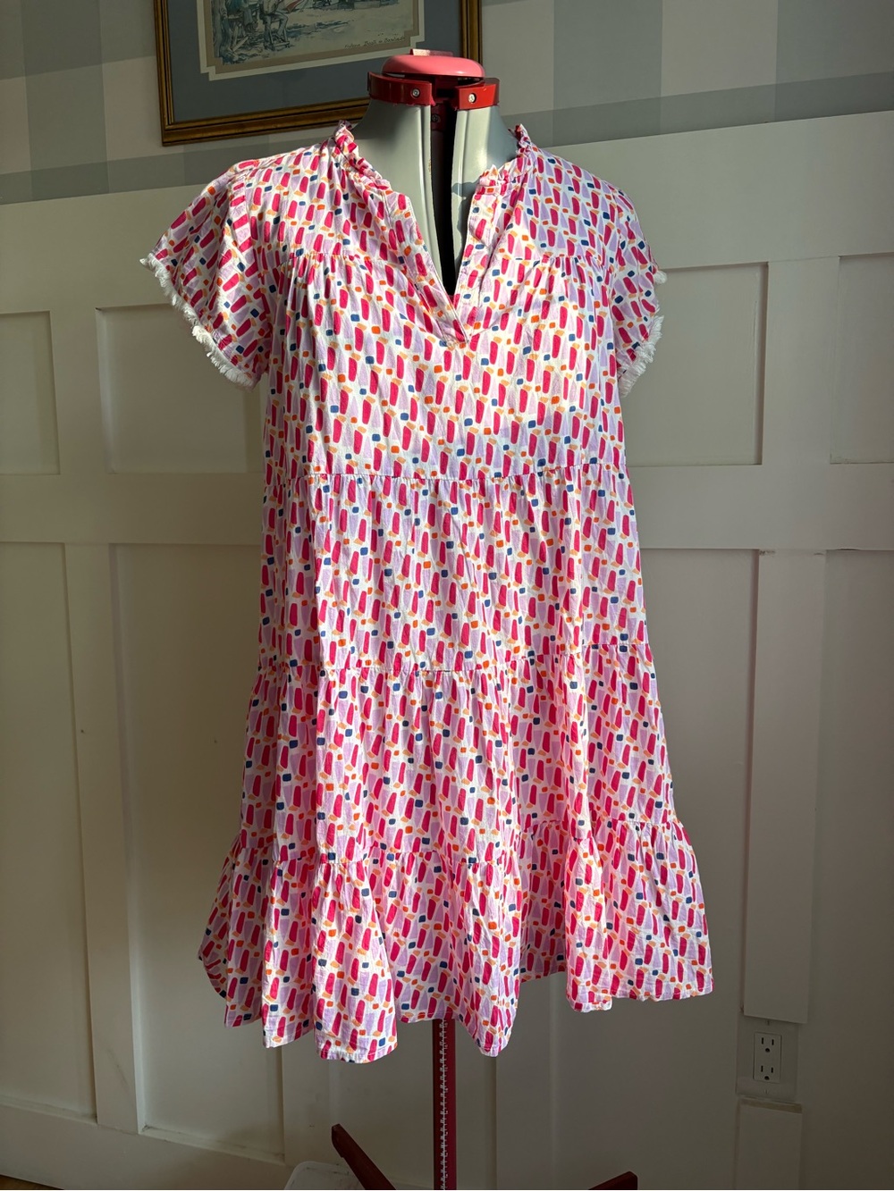 THML Cotton White Mini Dress with Pink & Red Popsicle Print XS